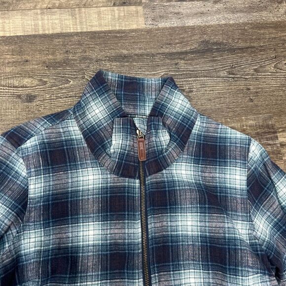 LL Bean Shirt Womens XS Flannel Plaid 1/2 Zip Front Pocket Pullover Green - Picture 2 of 11